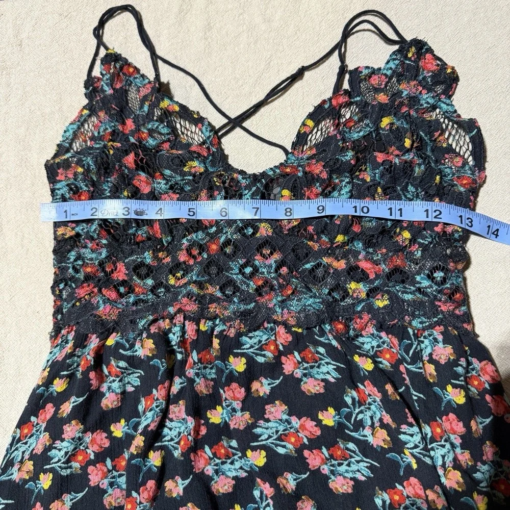 Free People Fp One Adella Slip Mini Dress Printed Lace Ruffle Festival Sz S Flaw